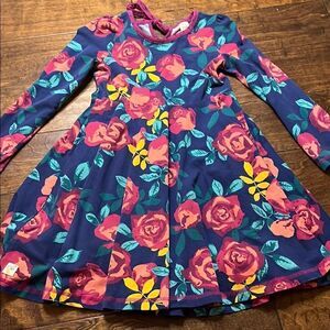 Wildflowers Navy Blue Roses Long Sleeve Dress, size 8